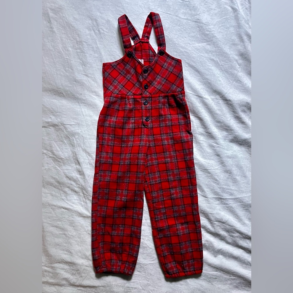 Vintage Red Plaid Holiday Jumpsuit - Kids 5T